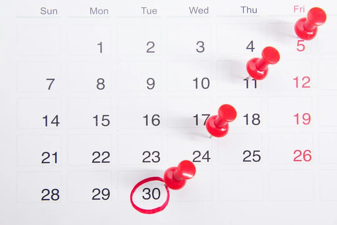Calendar with deadline markers representing key funding dates
